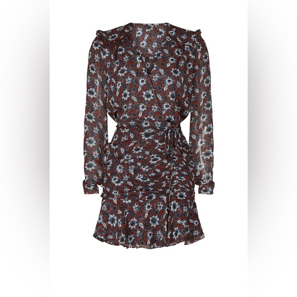 VERONICA BEARD Anjali Silk Floral Ruffled Ruched Mini Dress Sz M/6 - Picture 5 of 13